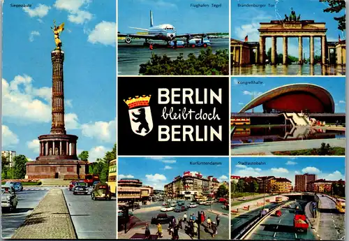 33657 - Deutschland - Berlin , Flughafen Tegel , Brandenburger Tor , Kurfürstendamm , Mehrbildkarte - gelaufen 1974