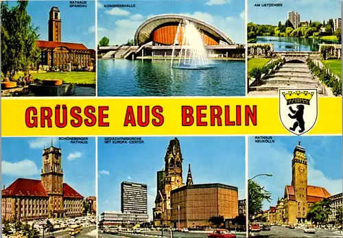 33669 - Deutschland - Berlin , Rathaus Spandau , Am Lietzensee , Kongresshalle , Mehrbildkarte - gelaufen 1974