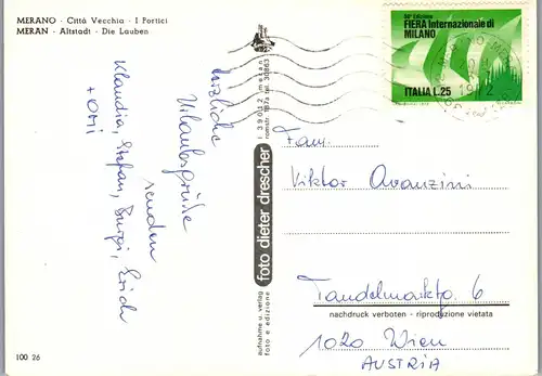 33687 - Italien - Meran , Merano , Citta Vecchia , I Portici , Auto , VW Käfer - gelaufen 1972