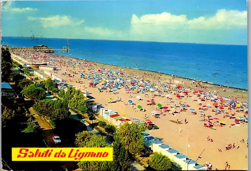33698 - Italien - Lignano Sabbiadoro , La nuova terrazza e il Mare , Strand - gelaufen 1972