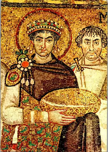 33701 - Italien - Ravenna , Tempio di S. Vitale , L'Imperatore Giustiniano , Mosaik - gelaufen 1967