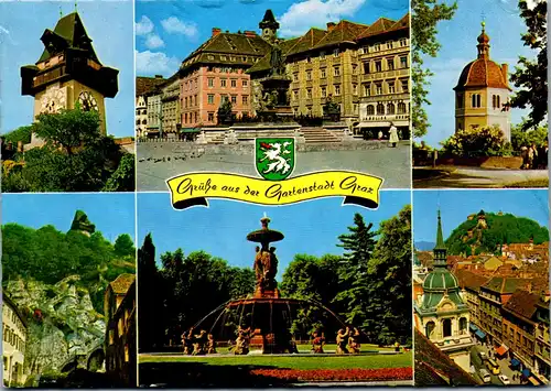 33729 - Steiermark - Graz , Uhrturm , Hauptplatz , Glockenturm , Altstadt , Mehrbildkarte - gelaufen 1975
