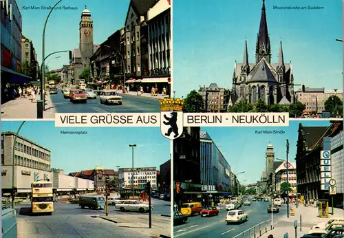 33737 - Deutschland - Berlin , Neukölln , Karl Marx Straße , Hermannsplatz , Missionskirche am Südstern - gelaufen 1975