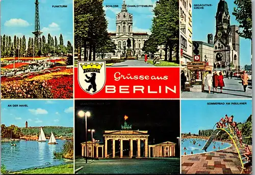 33739 - Deutschland - Berlin , Funkturm , An der Havel , Sommerbad am Insulaner , Mehrbildkarte - gelaufen 1975