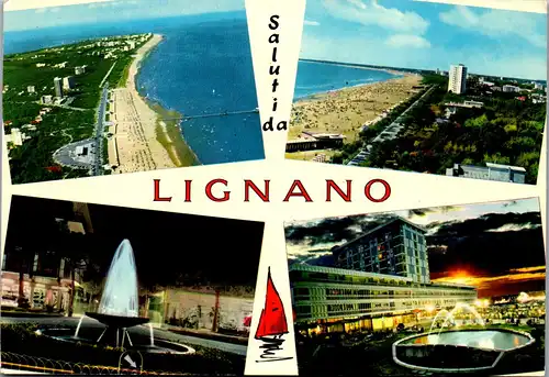 33763 - Italien - Lignano Sabbiadoro , La Spiaggia vista da Sabbiadoro - gelaufen 1973