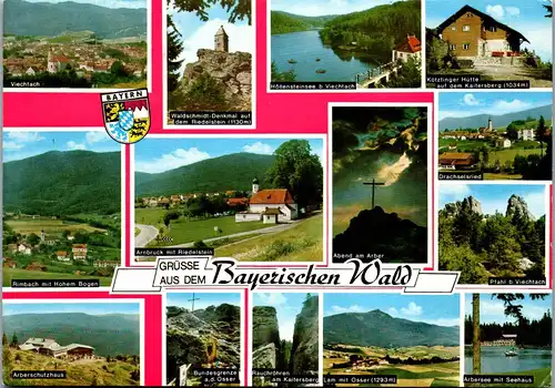 33774 - Deutschland - Bayerischer Wald , Viechtach , Rimbach , Arberschutzhaus , Drachelsried , Mehrbildkarte - gelaufen 1973