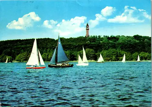 33799 - Deutschland - Berlin , Blick auf Havel und Grunewald Turm , Segelboot - gelaufen 1973