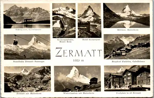 34035 - Schweiz - Zermatt , Schwarzsee , Winkelmatten , Rifelsee , Hotel Gornergrat , Findelen , Mehrbildkarte - gelaufen