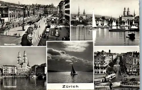 34048 - Schweiz - Zürich , Bahnhofplatz , Grossmünster , Bahnhofstrasse , Mehrbildkarte - nicht gelaufen