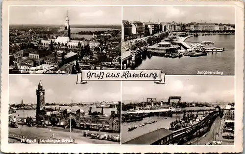 34049 - Deutschland - Hamburg , Jungfernsteig , St. Pauli , Hafen , Mehrbildkarte - gelaufen