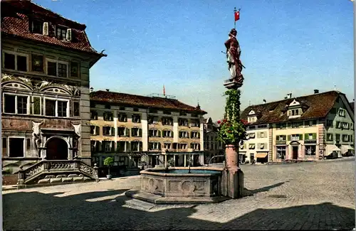 34190 - Schweiz - Schwyz , Brunnen Mändl am Hauptplatz - nicht gelaufen