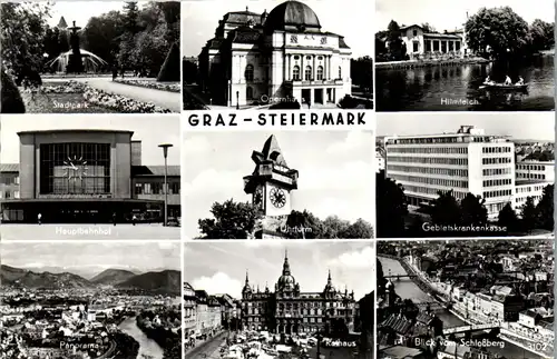 34224 - Steiermark - Graz , Bahnhof , Hilmteich , Stadtpark , Mehrbildkarte - gelaufen 1969