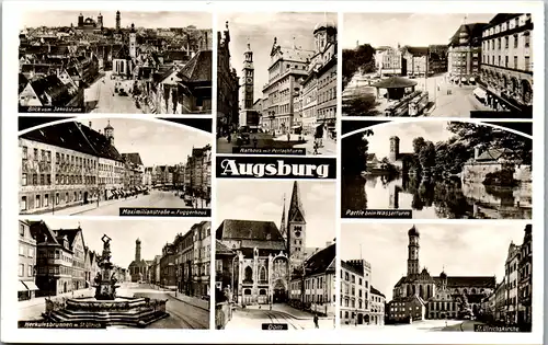 34242 - Deutschland - Augsburg , Maximilianstraße , Kerkulesbrunnen , St. Ulrichskirche , Mehrbildkarte - nicht gelaufen