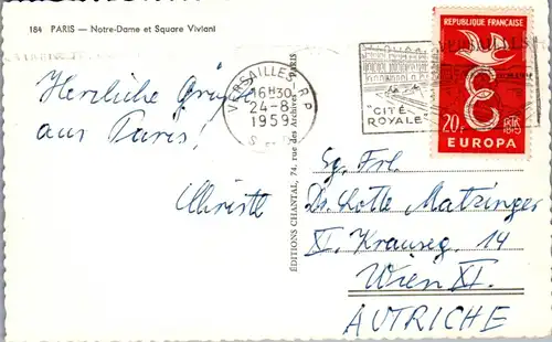 34343 - Frankreich - Paris , Notre Dame et Square Viviani - gelaufen 1959