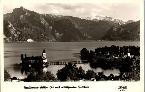 34376 - Oberösterreich - Gmunden , Schloß Ort mit schlafender Griechin - gelaufen 1952