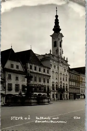 34380 - Oberösterreich - Steyr , Rathaus mit Leopoldibrunnen - nicht gelaufen