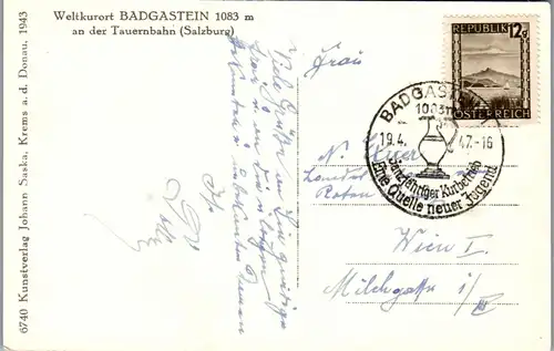 34404 - Salzburg - Badgastein , Bad Gastein , Panorama - gelaufen 1943