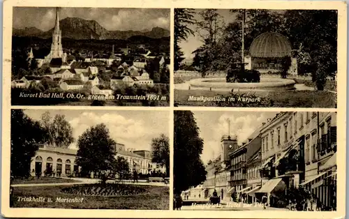 34480 - Oberösterreich - Bad Hall gegen Traunstein , Hauptplatz , Hotel zur Post , Musikpavillon - gelaufen 1949