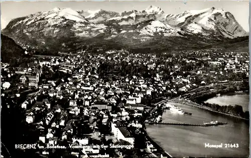 34496 - Vorarlberg - Bregenz am Bodensee mit der Säntisgruppe , Panorama - gelaufen 1957
