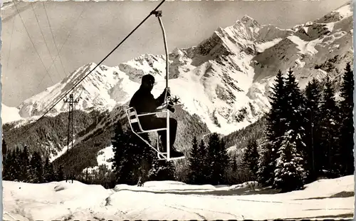34507 - Frankreich - Les Contamines , Le Telesiege de Montjoie et le Massif du Mont Blanc - gelaufen 1955