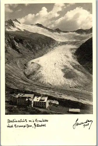 34597 - Tirol - Berlinerhütte mit Hornkees und Hornspitze , Zillertal , Gletscher - gelaufen 1949
