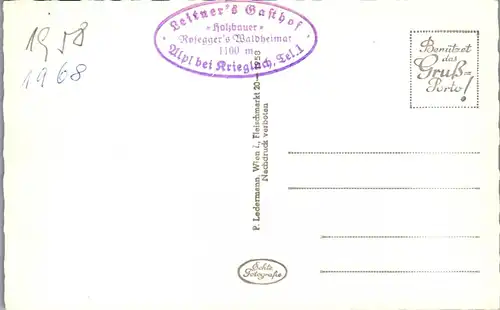 34610 - Steiermark - Krieglach , Alpl , Gasthof Leitner , Holzbauer gegen Teufelstein , Rosegger's Geburtshaus - nicht gelaufen 1958