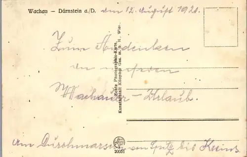 34656 - Niederösterreich - Wachau , Dünstein an der Donau - gelaufen 1920