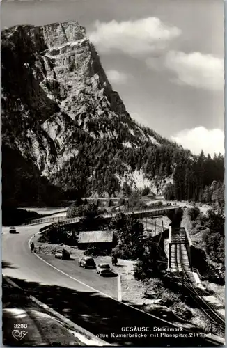 34672 - Steiermark - Gesäuse , Neue Kumerbrücke mit Planspitze , Auto - nicht gelaufen