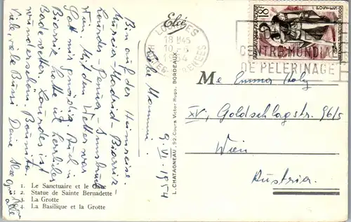 34725 - Frankreich - Lourdes , Mehrbildkarte - gelaufen 1954