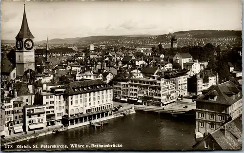34806 - Schweiz - Zürich , St. Peterskirche , Wühre u. Rathausbrücke - gelaufen 1949