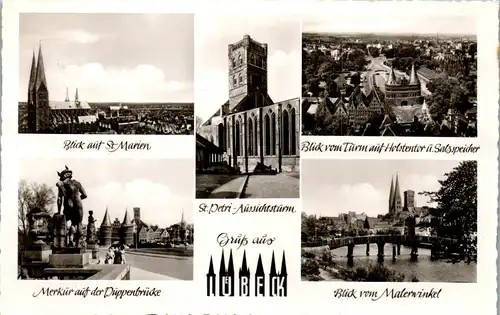 34861 - Deutschland - Lübeck , Blick auf St, Marien , Merkur auf der Puppenbrücke , Mehrbildkarte - nicht gelaufen