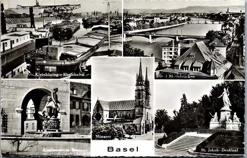 34864 - Schweiz - Basel , Kleinhüninger Rheinhafen , St. Jakob Denkmal , Rheinbrücken , Mehrbildkarte - nicht gelaufen