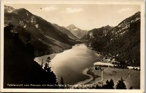 35026 - Tirol - Plansee mit Hotel Forelle & Taneller , Panorama - gelaufen 1927