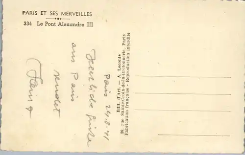 35109 - Frankreich - Paris et ses Merveilles , Le Pont Alexandre III - nicht gelaufen 1941