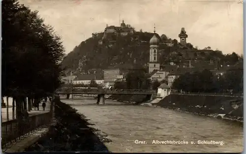 35214 - Steiermark - Graz , Albrechtsbrücke u. Schloßberg - gelaufen 1926