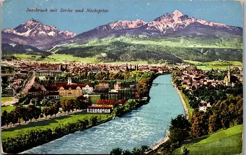 35255 - Tirol - Innsbruck mit Serles und Nockspitze - gelaufen 1923