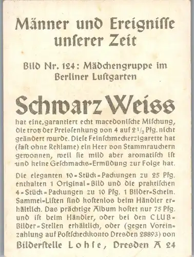 35339 - Zigarettenbilder - Männer und Ereignisse unserer Zeit , Serie I , Nr. 124 , Mädchengruppe im Berliner Lustgarten