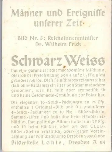 35344 - Zigarettenbilder - Männer und Ereignisse unserer Zeit , Serie I , Nr. 5 , Reichsinnenminister Dr. Wilhelm Frick