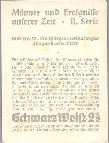 35361 - Zigarettenbilder - Männer und Ereignisse unserer Zeit , Serie II , Nr. 33 , Ein lustiger vierblättriges Jungvolk Kleeblatt