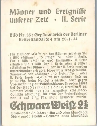 35362 - Zigarettenbilder - Männer und Ereignisse unserer Zeit , Serie II , Nr. 35 , Gepäckmarsch der Berliner Reiterstandarte 4