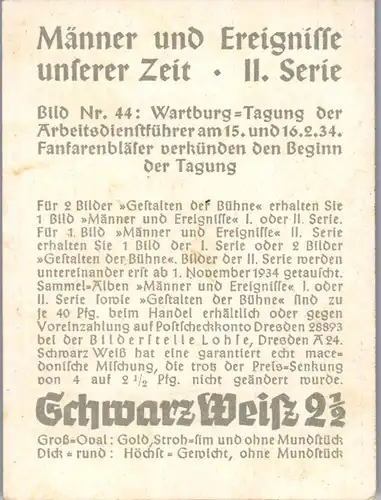 35363 - Zigarettenbilder - Männer und Ereignisse unserer Zeit , Serie II , Nr. 44 , Wartburg Tagung der Arbeitsdienstführer