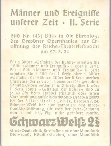 35370 - Zigarettenbilder - Männer und Ereignisse unserer Zeit , Serie II , Nr. 143 , Ehrenloge Dresdner Opernhaus , Reichs Theaterfestwoche