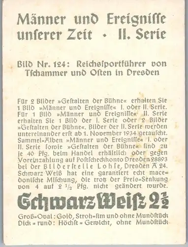 35384 - Zigarettenbilder - Männer und Ereignisse unserer Zeit , Serie II , Nr. 124 , Reichssportführer von Tschammer und Osten in Dresden