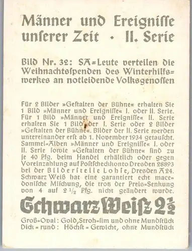 35399 - Zigarettenbilder - Männer und Ereignisse unserer Zeit , Serie II , Nr. 32 , SA Leute verteilen Weihnachtsspenden des Winterhilfswerkes