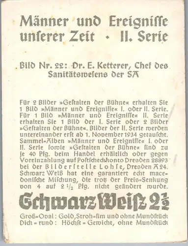 35406 - Zigarettenbilder - Männer und Ereignisse unserer Zeit , Serie II , Nr. 22 , Dr. E. Ketterer , SA