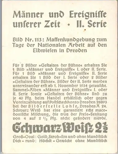 35424 - Zigarettenbilder - Männer und Ereignisse unserer Zeit , Serie II , Nr. 113 , Massenkundgebung Dresden