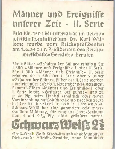 35439 - Zigarettenbilder - Männer und Ereignisse unserer Zeit , Serie II , Nr. 150 , Dr. Karl Willecke