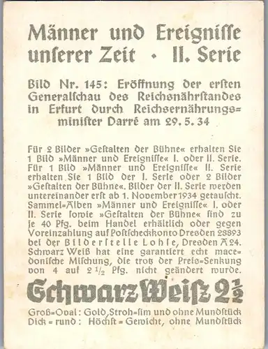 35442 - Zigarettenbilder - Männer und Ereignisse unserer Zeit , Serie II , Nr. 145 , Generalschau in Erfurt , Darre