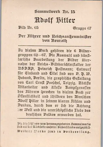 35456 - Sammelbilder - Sammelwerk Nr. 15 , Adolf Hitler , Gruppe 67 , Bild Nr.: 65 , Der Führer und Reichsaussenminister von Neurath