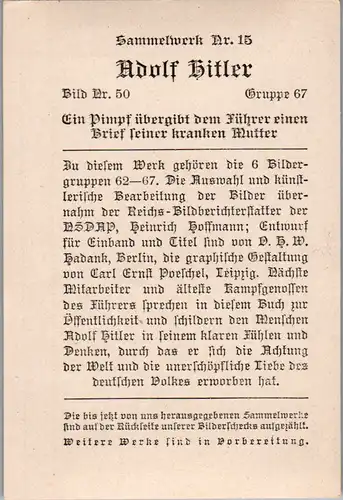 35463 - Sammelbilder - Sammelwerk Nr. 15 , Adolf Hitler , Gruppe 67 , Bild Nr.: 50 , Ein Kind übergibt dem Führer einen Brief seiner kranken Mutter